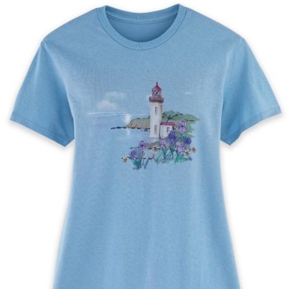 2XL Light Blue Lighthouse GRAPHIC TEE Short Sleeve Rounded Neckline - Picture 1 of 2